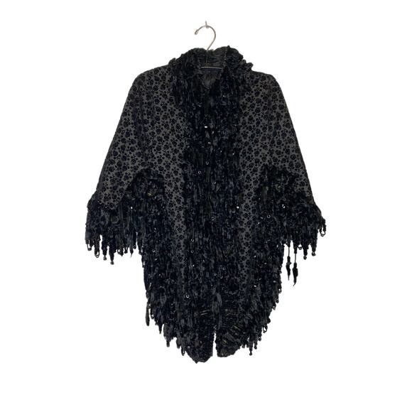 No brand Accessories - Black Chenille Velvet Beaded Shawl Vintage OS Soft Costume Lined Women’s Fancy